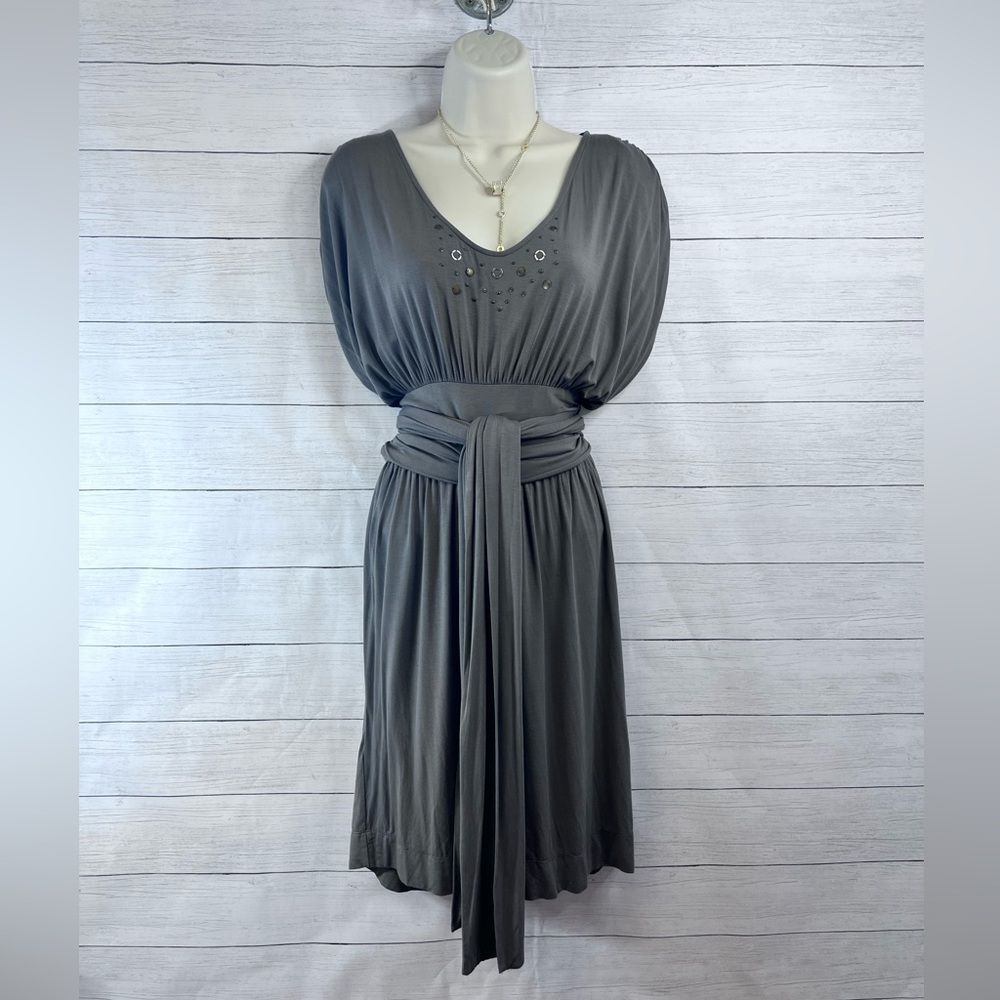 NWT BCBG Y2K Flowy V Neck Dress Detailing Sash Wrap Belt Large 💗